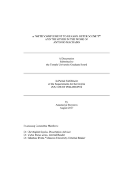 A Poetic Complement to Reason: Heterogeneity and the Other in the Work of Antonio Machado