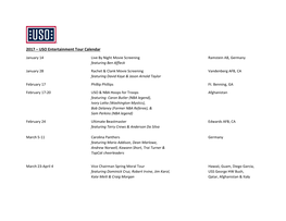 USO Entertainment Tour Calendar