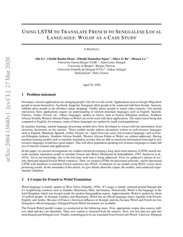 Using LSTM to Translate French to Senegalese Local Languages: Wolof As a Case Study APREPRINT