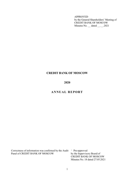 Credit Bank of Moscow 2020 Annual Report