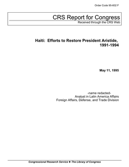 Haiti: Efforts to Restore President Aristide, 1991-1994
