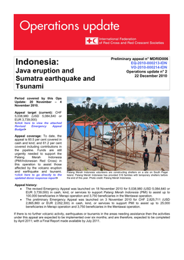 Indonesia: EQ-2010-000213-IDN VO-2010-000214-IDN Java Eruption and Operations Update N° 2 22 December 2010 Sumatra Earthquake And