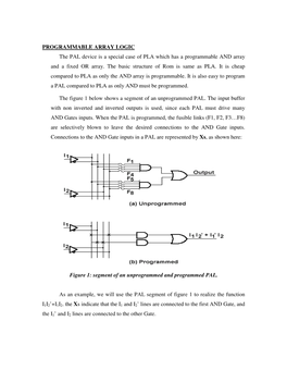 PROGRAMMABLE ARRAY LOGIC the PAL Device Is a Special Case of PLA Which Has a Programmable and Array and a Fixed OR Array