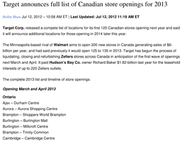 Target Announces Full List of Canadian Store Openings for 2013
