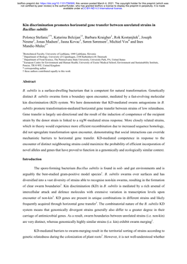 Kin Discrimination Promotes Horizontal Gene Transfer Between Unrelated Strains in Bacillus Subtilis