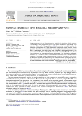 Author's Personal Copy Numerical Simulation of Three-Dimensional Nonlinear Water Waves Journal of Computational Physics