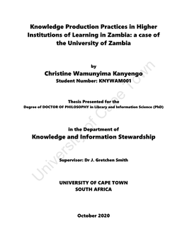 Knowledge Production Practices in Higher Institutions of Learning in Zambia: a Case of the University of Zambia