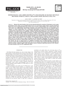 Stratigraphy of Silurian–Devonian Boundary Interval Strata, Appalachian Basin (Pennsylvania, Usa)