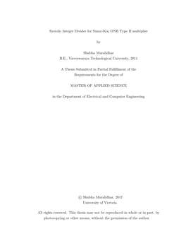 Systolic Integer Divider for Sunar-Koç ONB Type II Multiplier by Shubha