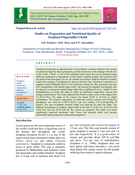 Studies on Preparation and Nutritional Quality of Sorghum-Fingermillet Chakli