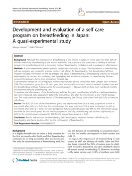 Development and Evaluation of a Self Care Program on Breastfeeding in Japan: a Quasi-Experimental Study Masayo Awano1*, Keiko Shimada2