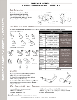 SURVIVOR SERIES Cylindrical Leversets ANSI 156.2 Grades 1 & 2