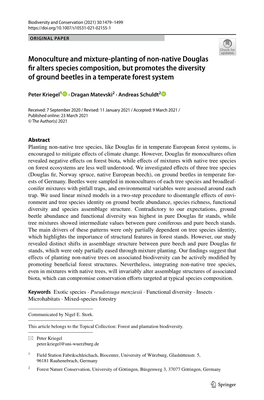 Monoculture and Mixture-Planting of Non-Native Douglas Fir Alters