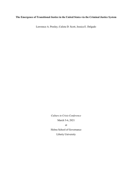 The Emergence of Transitional Justice in the United States Via the Criminal Justice System