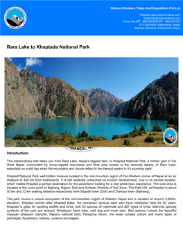 Rara Lake to Khaptada National Park