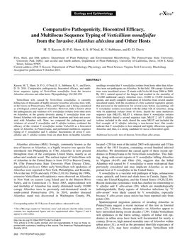 Comparative Pathogenicity, Biocontrol Efficacy, and Multilocus Sequence Typing of Verticillium Nonalfalfae from the Invasive Ailanthus Altissima and Other Hosts