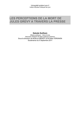 Les Perceptions De La Mort De Jules Grevy a Travers La Presse