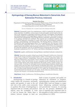 Hydrogeology of Karang Mumus Watershed in Samarinda, East Kalimantan Province, Indonesia