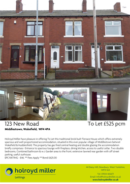 123 New Road to Let £525 Pcm Middlestown, Wakefield, WF4 4PA