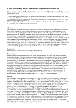 Removal of Salts by Atriplex Nummularia Depending on Soil Moisture