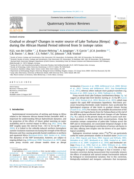 Gradual Or Abrupt? Changes in Water Source of Lake Turkana (Kenya) During the African Humid Period Inferred from Sr Isotope Ratios