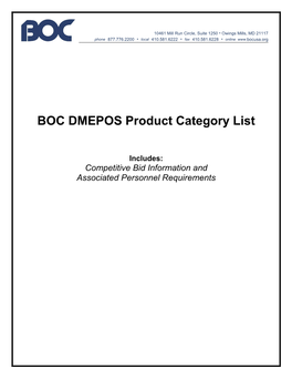 BOC DMEPOS Product Category List Includes