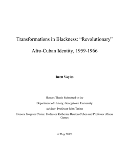 Afro-Cuban Identity, 1959-1966