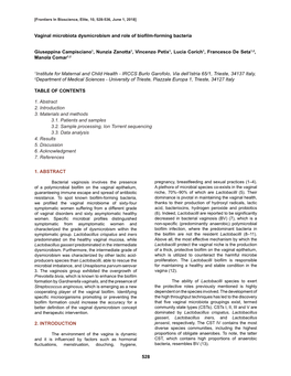 528 1. ABSTRACT 2. INTRODUCTION Vaginal Microbiota Dysmicrobism