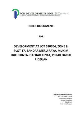 Brief Document Development at Lot 530704, Zone 9, Plot 17