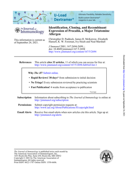 Allergen Expression of Procalin, a Major Triatomine Identification