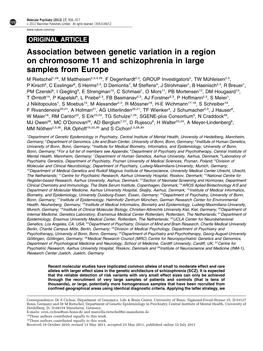 Association Between Genetic Variation in a Region on Chromosome 11 And