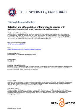 Detection and Differentiation of Burkholderia Species with Pathogenic Potential in Environmental Soil Samples