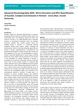 Micro Extraction and HPLC Quantification of Aucubin, Catalpol and Acteoside in Plantain - Jenny Zhao- Lincoln University