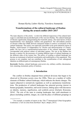 Transformations of the Cultural Landscape of Donbas During the Armed Conflict 2015–2017