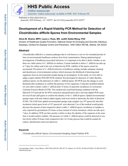 Development of a Rapid-Viability PCR Method for Detection of Clostridioides Difficile Spores from Environmental Samples