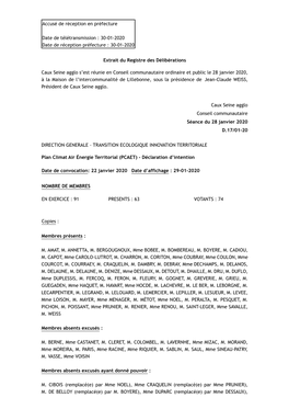 Plan Climat Air Énergie Territorial (PCAET) - Déclaration D’Intention