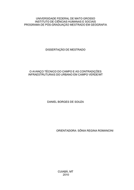 Universidade Federal De Mato Grosso Instituto De Ciências Humanas E Sociais Programa De Pós-Graduação Mestrado Em Geografia