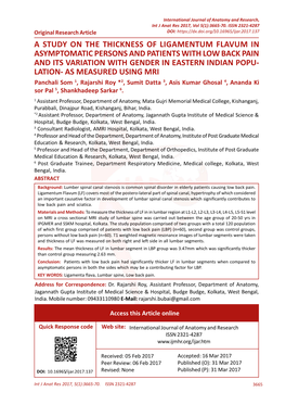 A Study on the Thickness of Ligamentum Flavum In