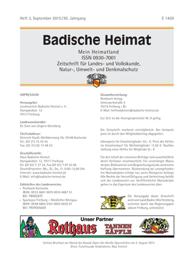 Heft 3/2015 Entspricht Wieder Der Gewohnten Publikationsreihe Der Badischen Heimat