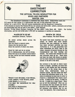 THE SWEETHEART CONNECTION the OFFICIAL Trl-ESS NEWSLETTER F OR WIUES and PARTNERS WINTER 1994 the Sweetheart Connection Is Published Four Times Yearfy