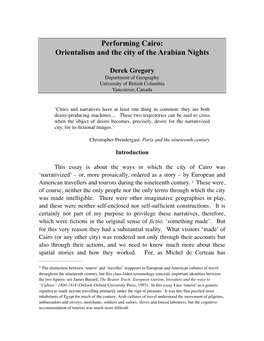 Performing Cairo: Orientalism and the City of the Arabian Nights