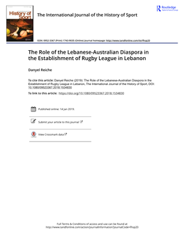 The Role of the Lebanese-Australian Diaspora in the Establishment of Rugby League in Lebanon