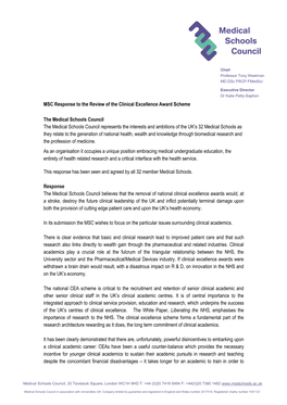 MSC Response to the Review of the Clinical Excellence Award Scheme the Medical Schools Council the Medical Schools Council Repre