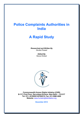 Police Complaints Authorities in India a Rapid Study