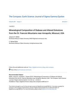 Mineralogical Composition of Diabase and Altered Dolostone from the St. Francois Mountains Near Annapolis, Missouri, USA