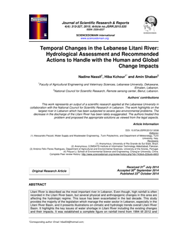 Temporal Changes in the Lebanese Litani River: Hydrological Assessment and Recommended Actions to Handle with the Human and Global Change Impacts