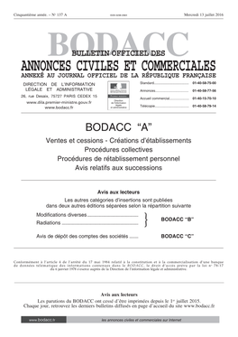 Bodacc Bulletin Officiel Des Annonces Civiles Et