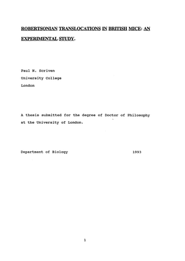 Robertsonian Translocations in British Mice: an Experimental Study