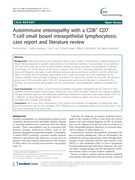 Autoimmune Enteropathy with a CD8 CD7 T-Cell Small Bowel