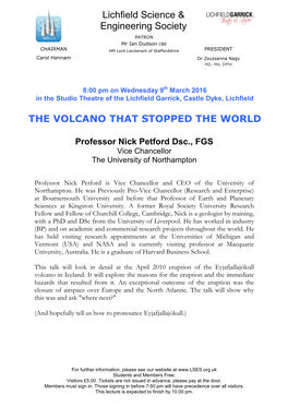 Lichfield Science & Engineering Society the VOLCANO THAT